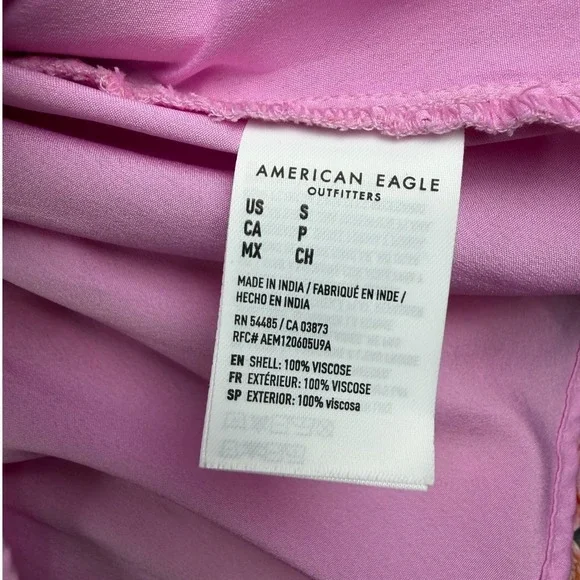 American Eagle Small Silky Tie-Front Mini Dress Pink Orange Floral Summer - Picture 4 of 8